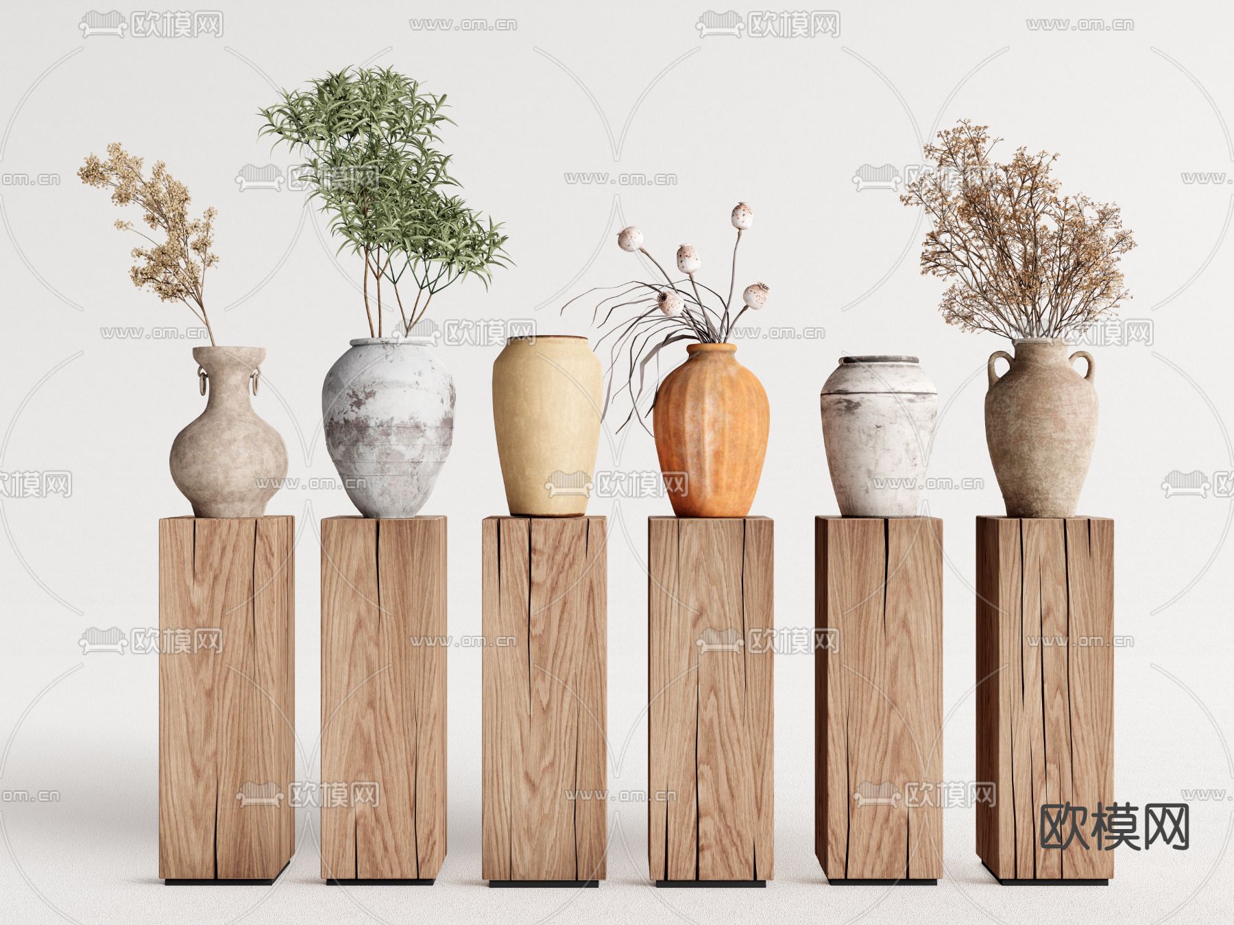 侘寂陶罐插花 花瓶摆件3d模型下载