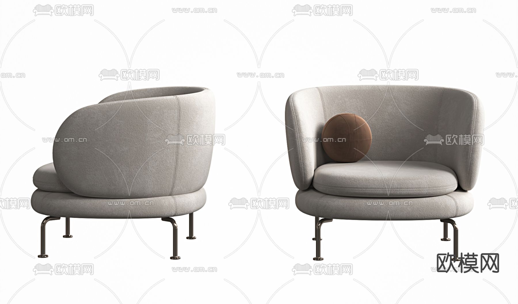 灰色单人沙发3d模型下载