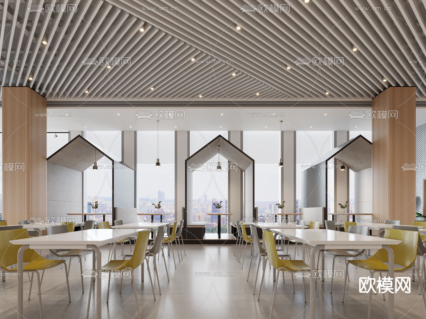 现代员工餐厅 食堂3d模型下载（渲染图1）