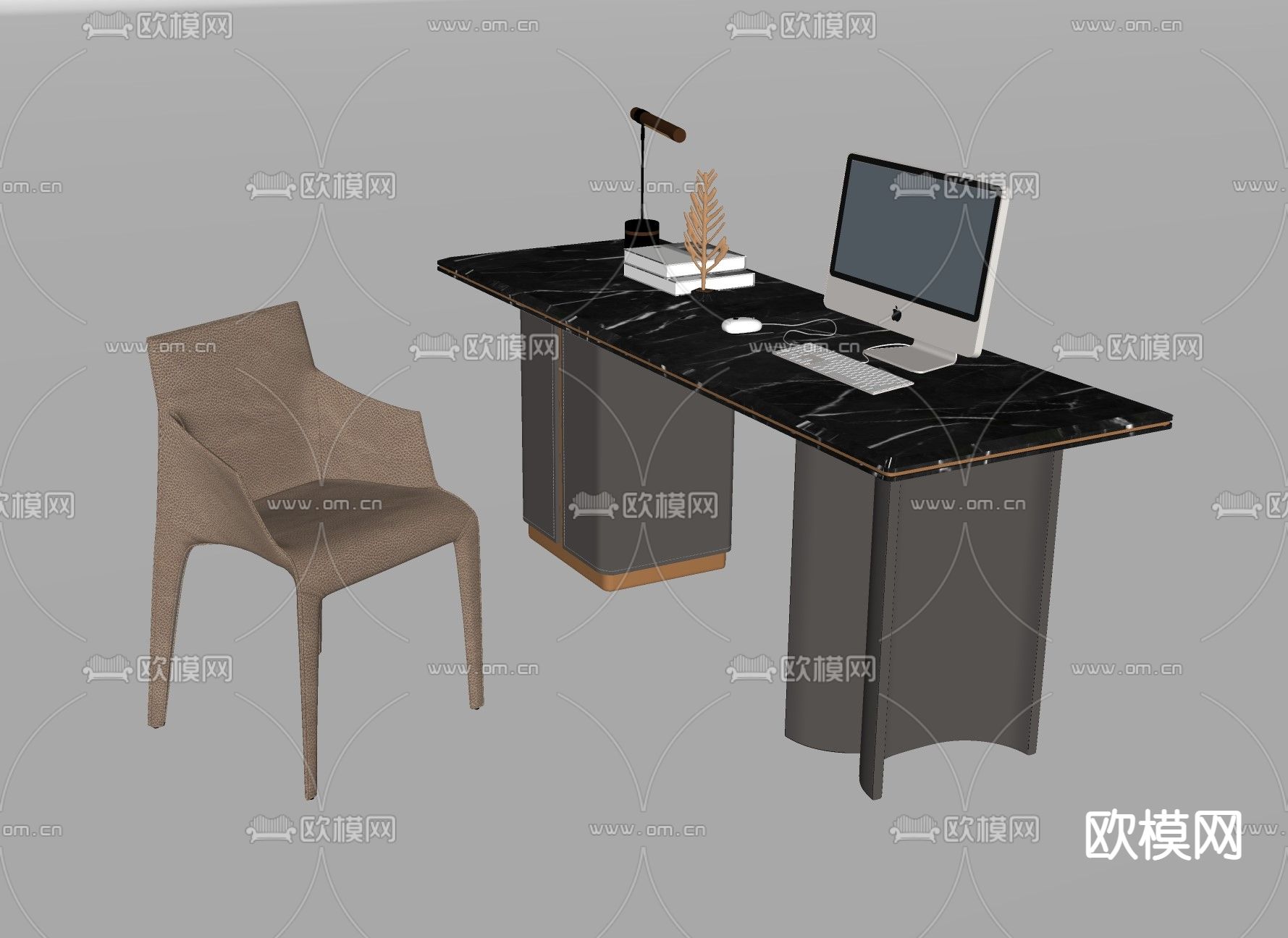 北欧书桌 办公桌椅su模型下载（渲染图2）