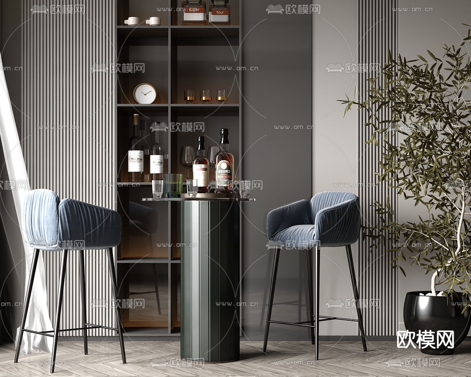 现代吧台 吧椅3d模型下载