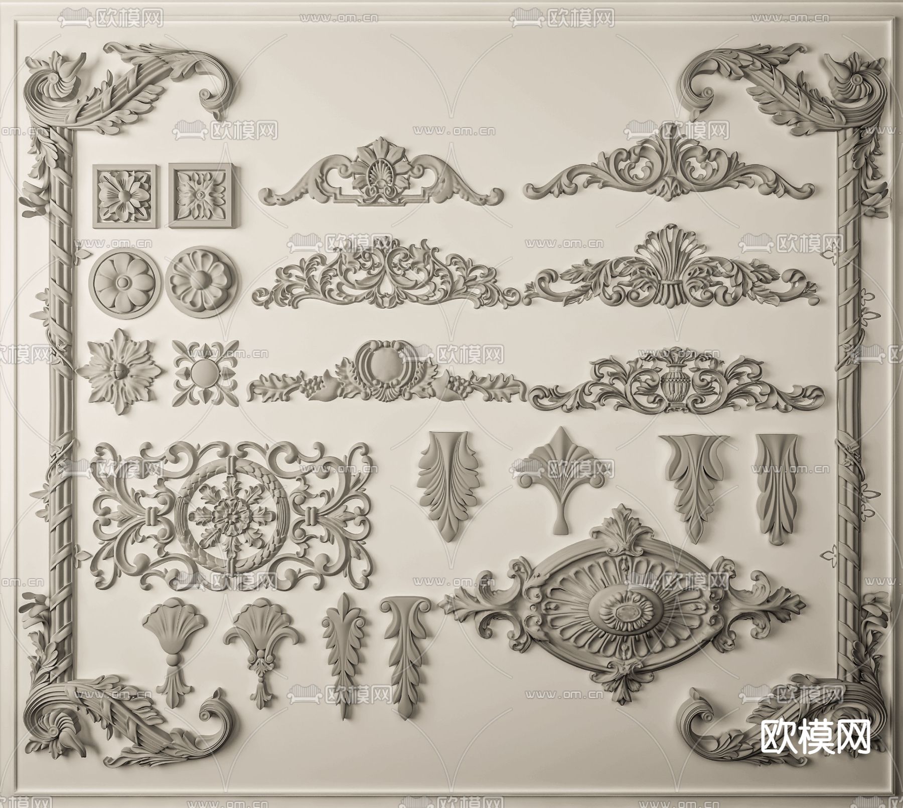 简欧石膏雕花 线条3d模型下载