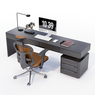  现代班台桌su模型 