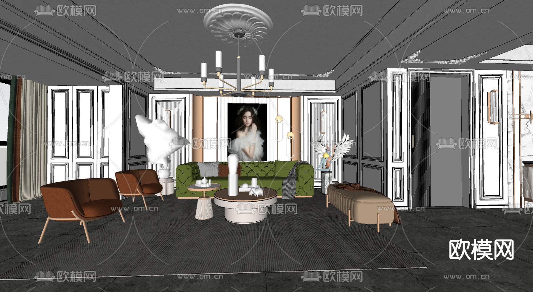欧式客厅su模型下载（渲染图2）