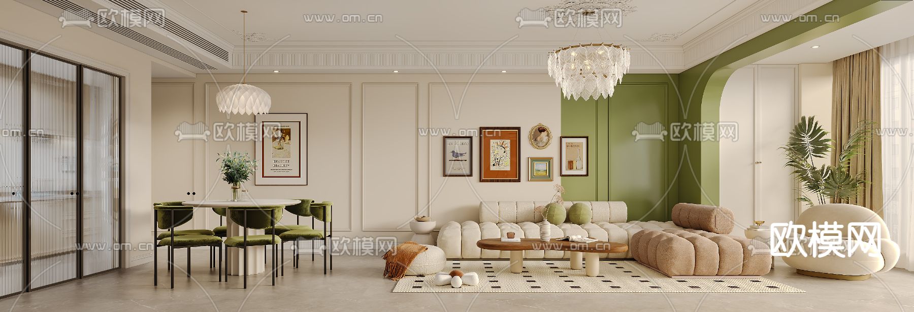 法式客餐厅3d模型下载（渲染图1）