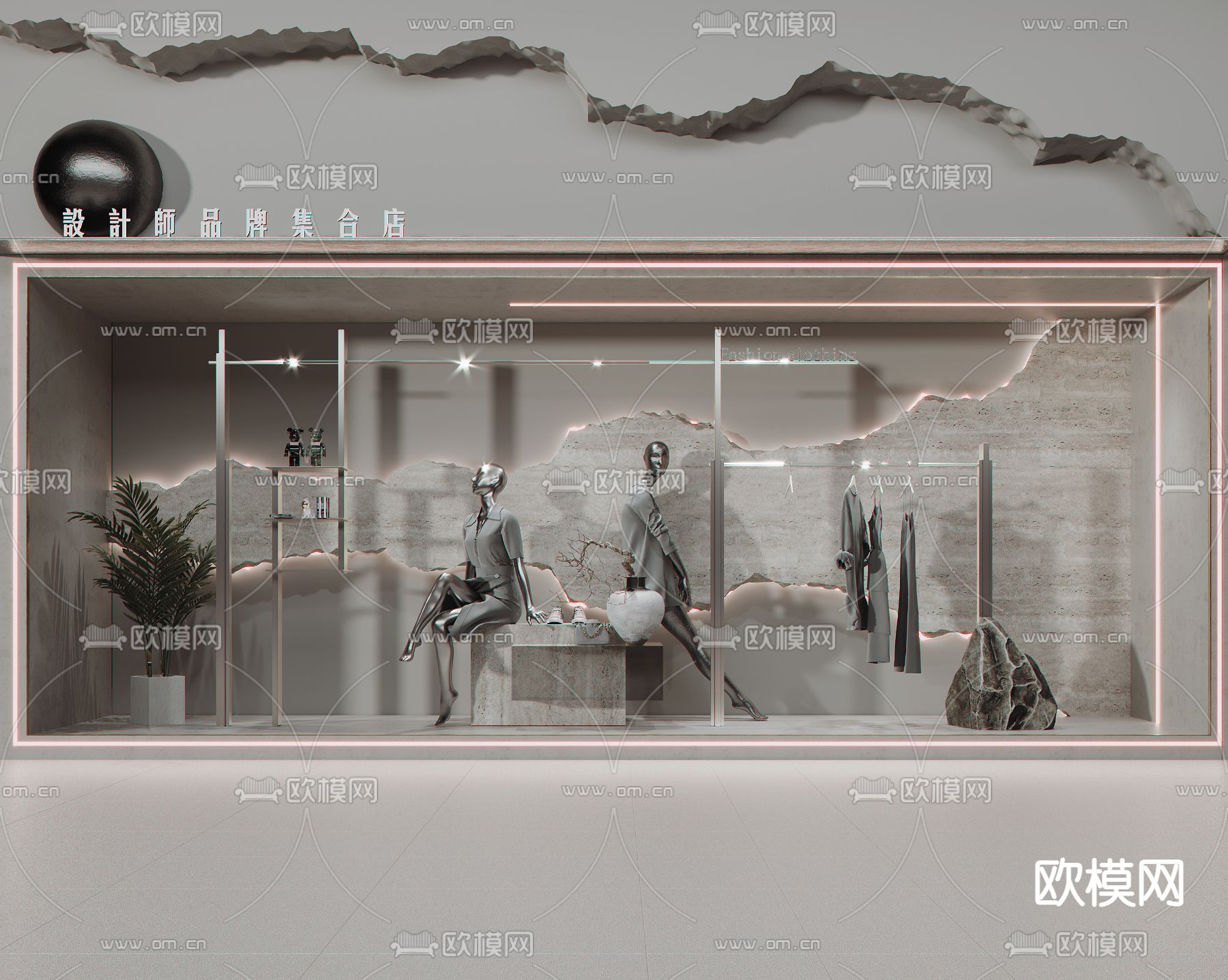 服装店门头门面 橱窗 店招3d模型下载_ID12239800_3dmax免费模型-欧模网