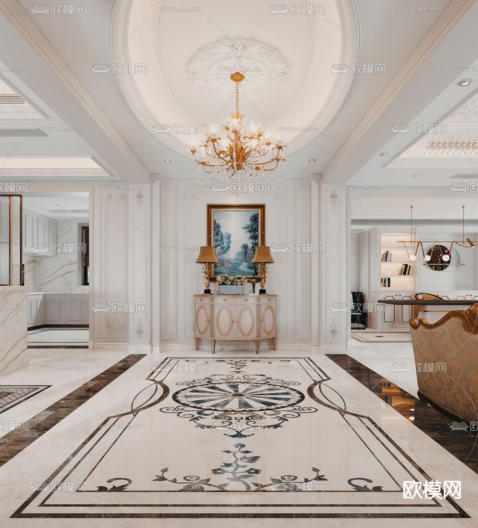 欧式客厅3d模型下载（渲染图2）