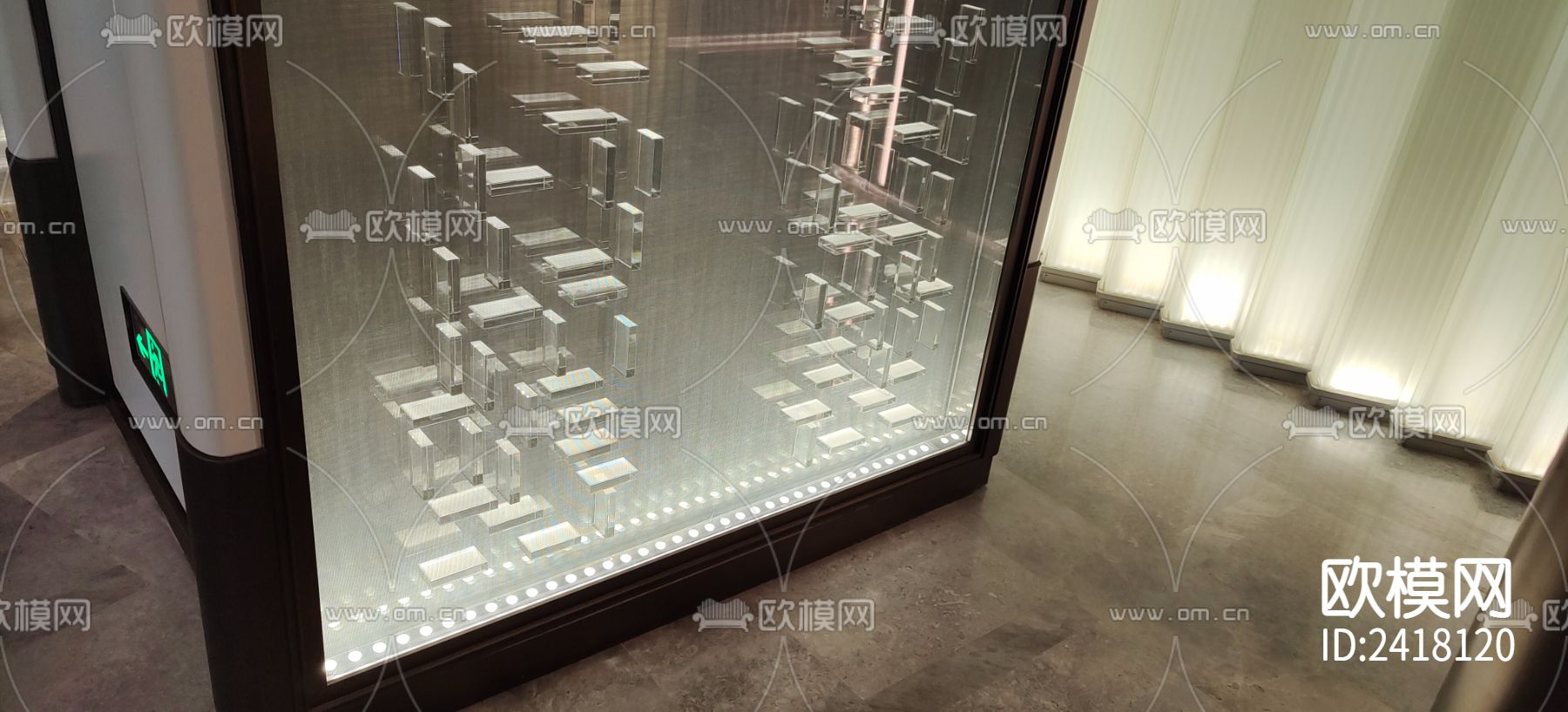 玻璃屏风隔断大样设计cad施工图下载（渲染图2）