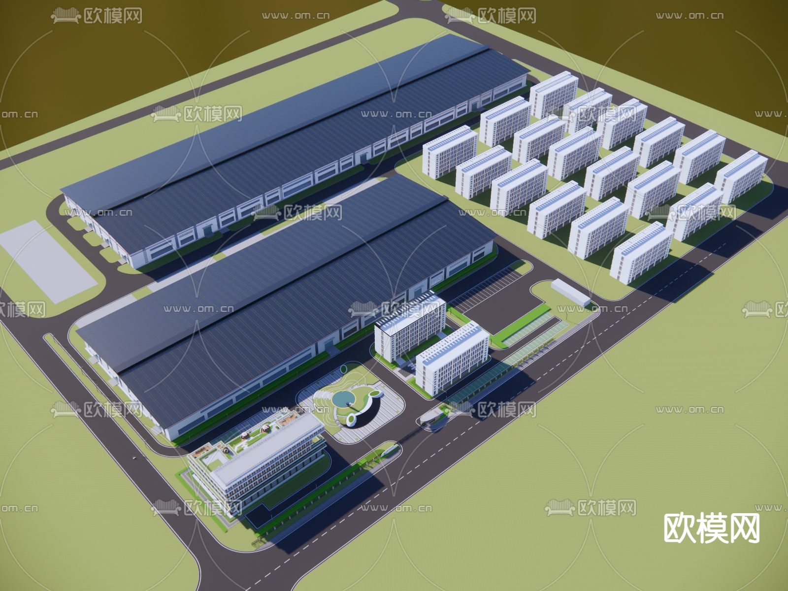 现代建筑产业园外观su模型下载（渲染图1）