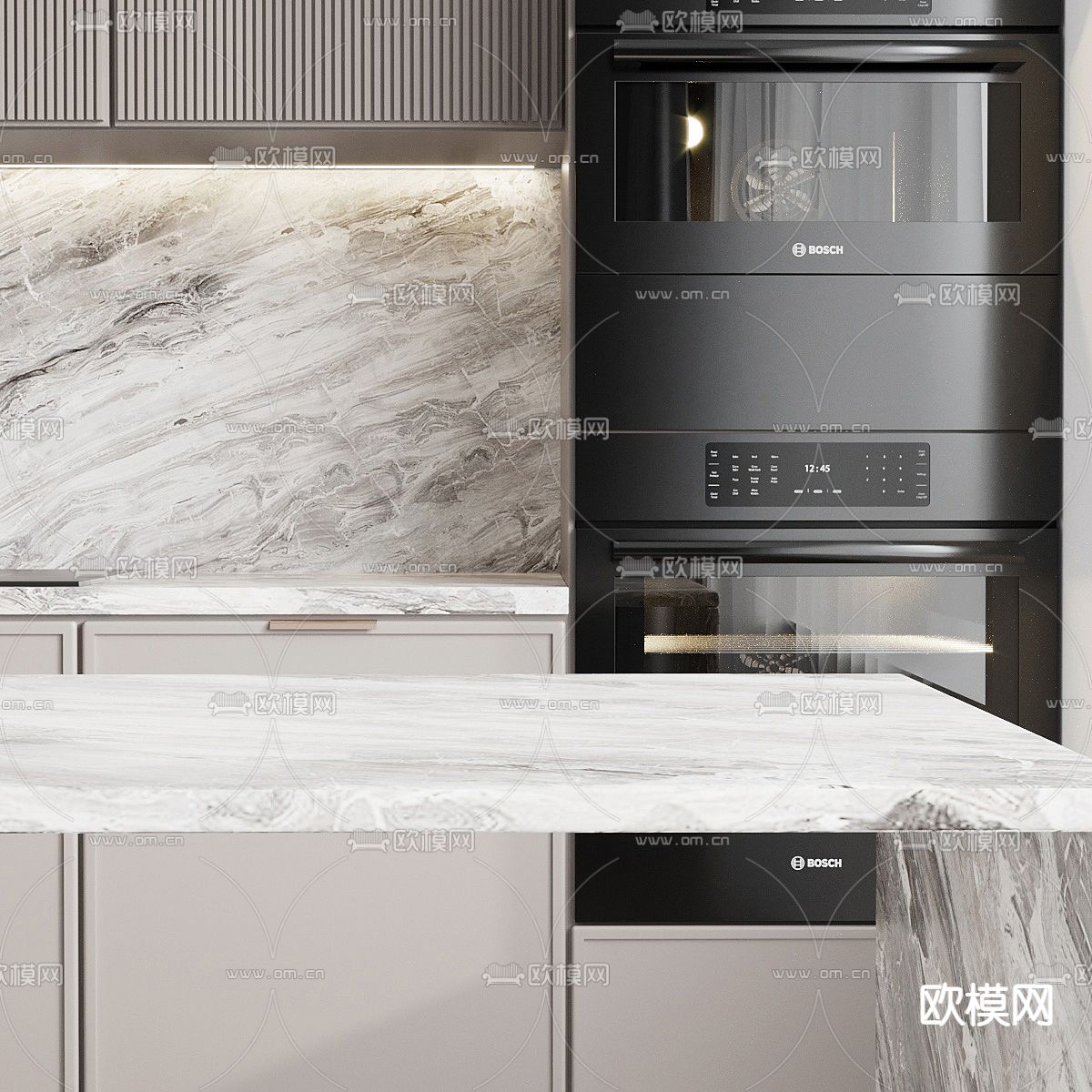 现代岛台厨房 橱柜3d模型下载（渲染图2）