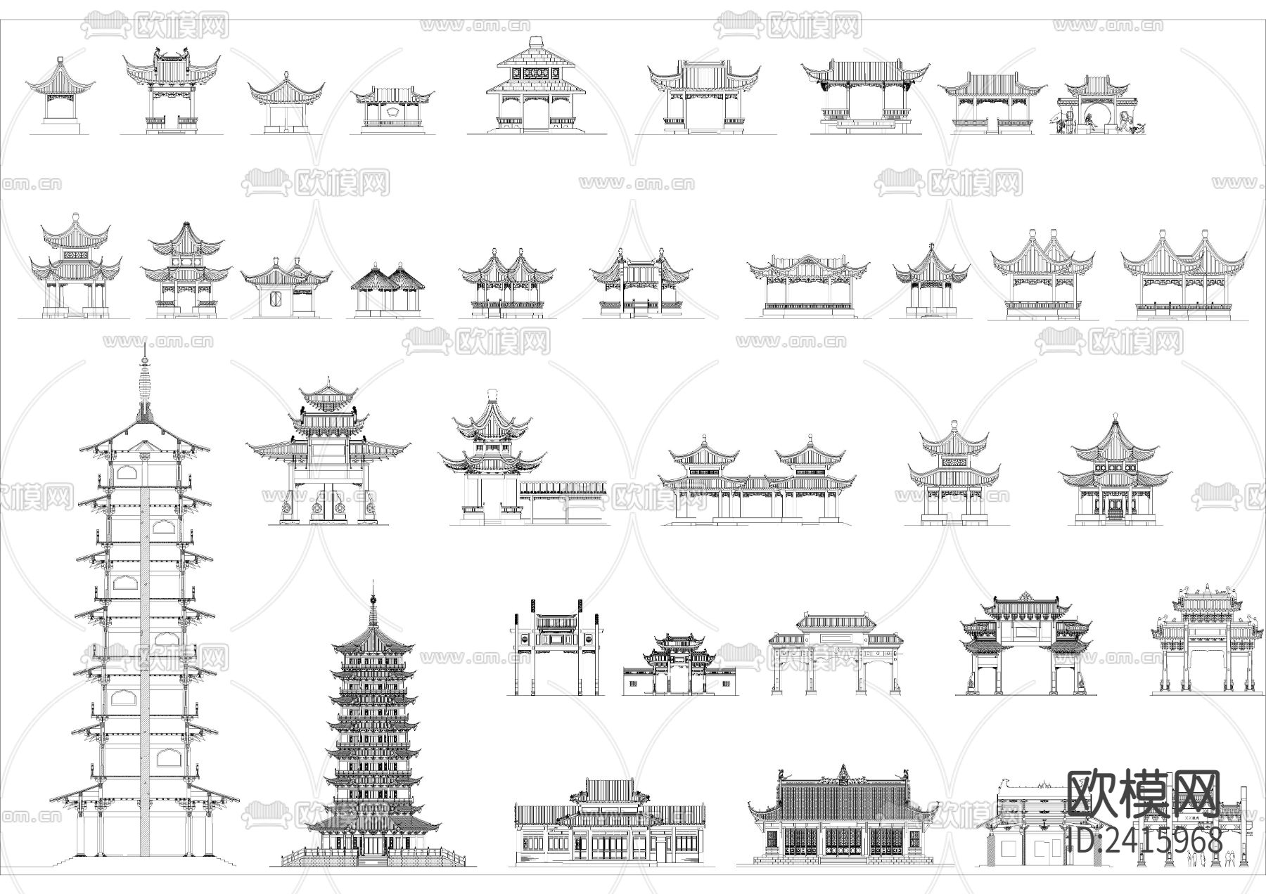 古代园林建筑亭子设计cad施工图下载
