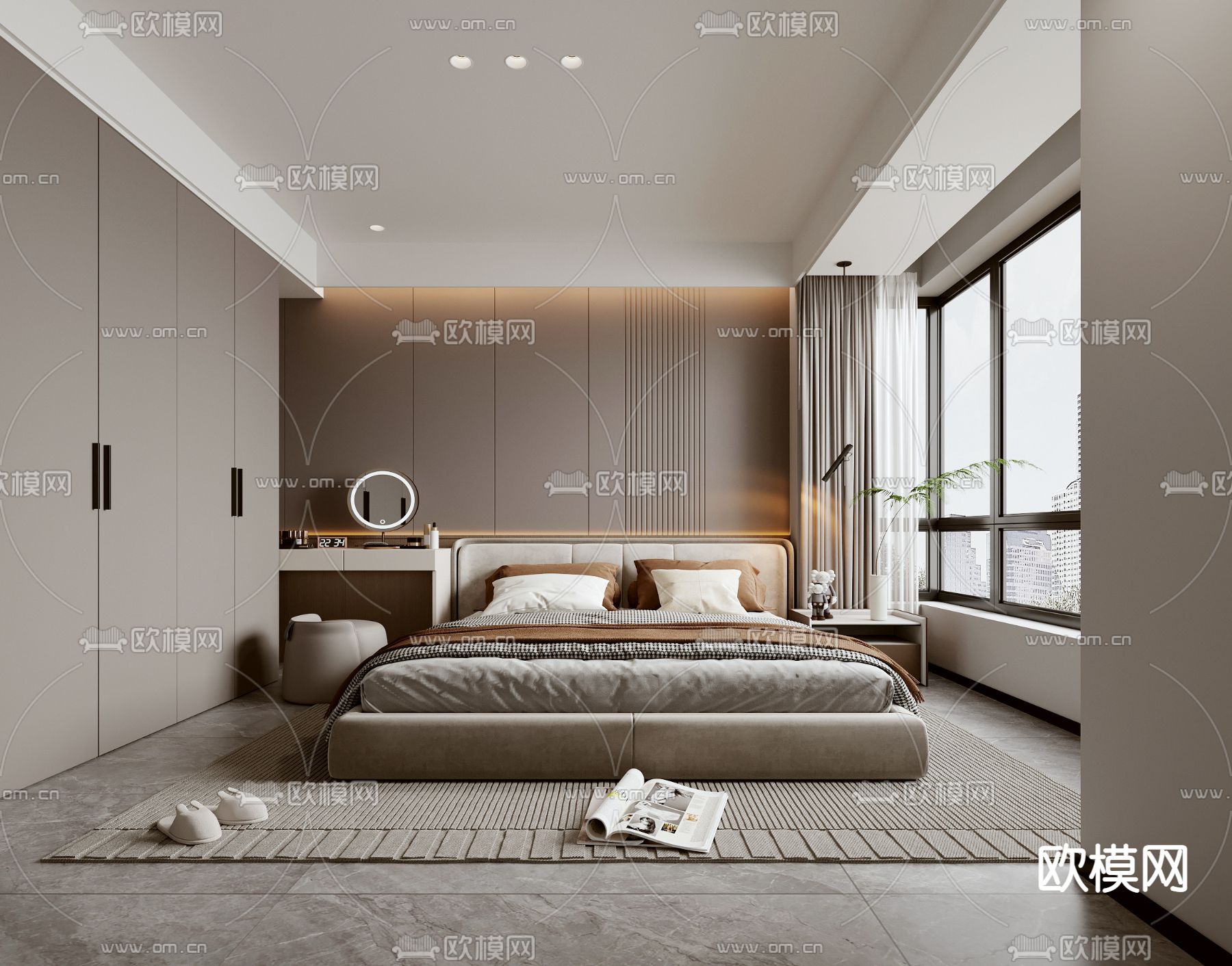 现代卧室 主人房 卫生间3d模型下载（渲染图1）