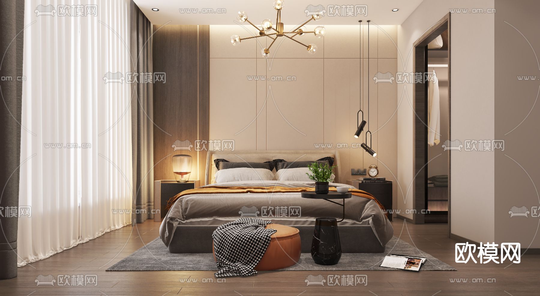 现代卧室 主人房免费3d模型下载