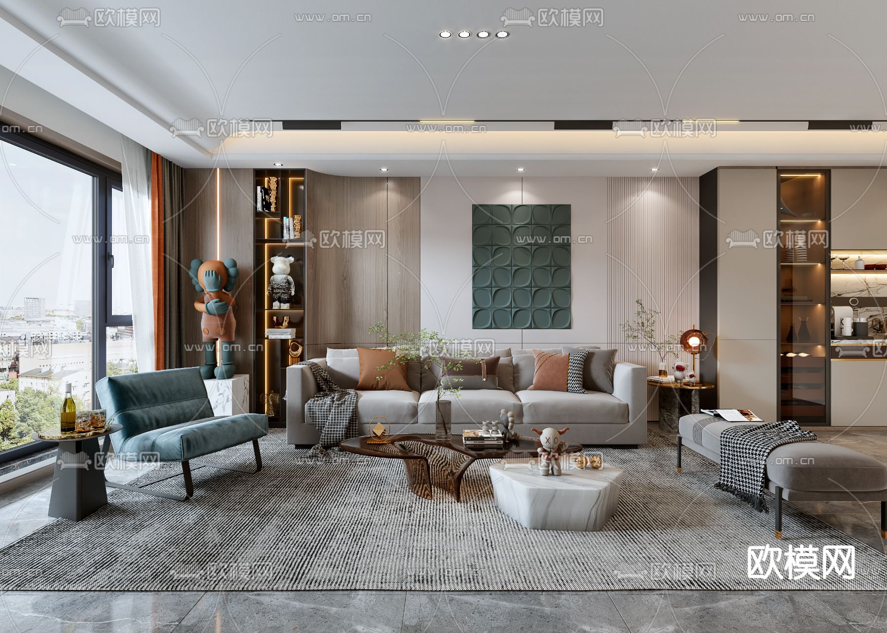 轻奢客厅3d模型下载（渲染图1）