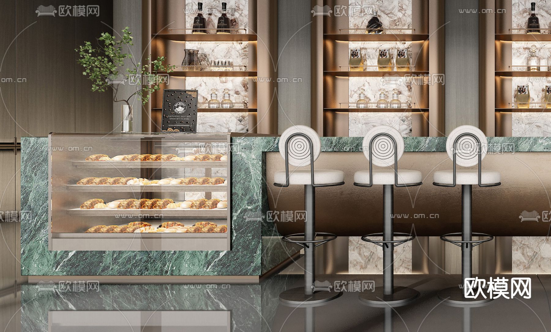 轻奢 售楼处 水吧洽谈区su模型下载（渲染图3）