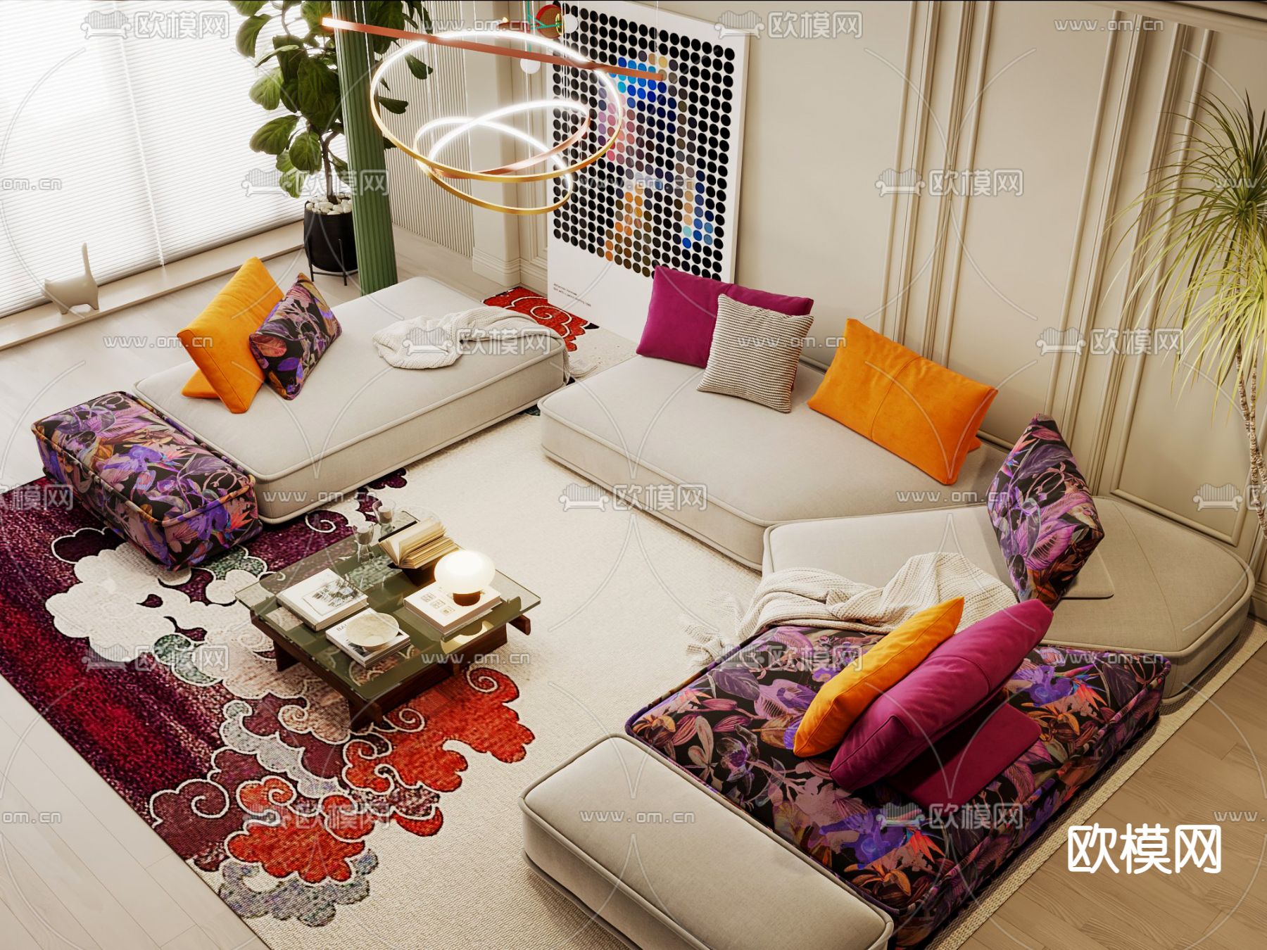 孟菲斯风客厅3d模型下载（渲染图2）