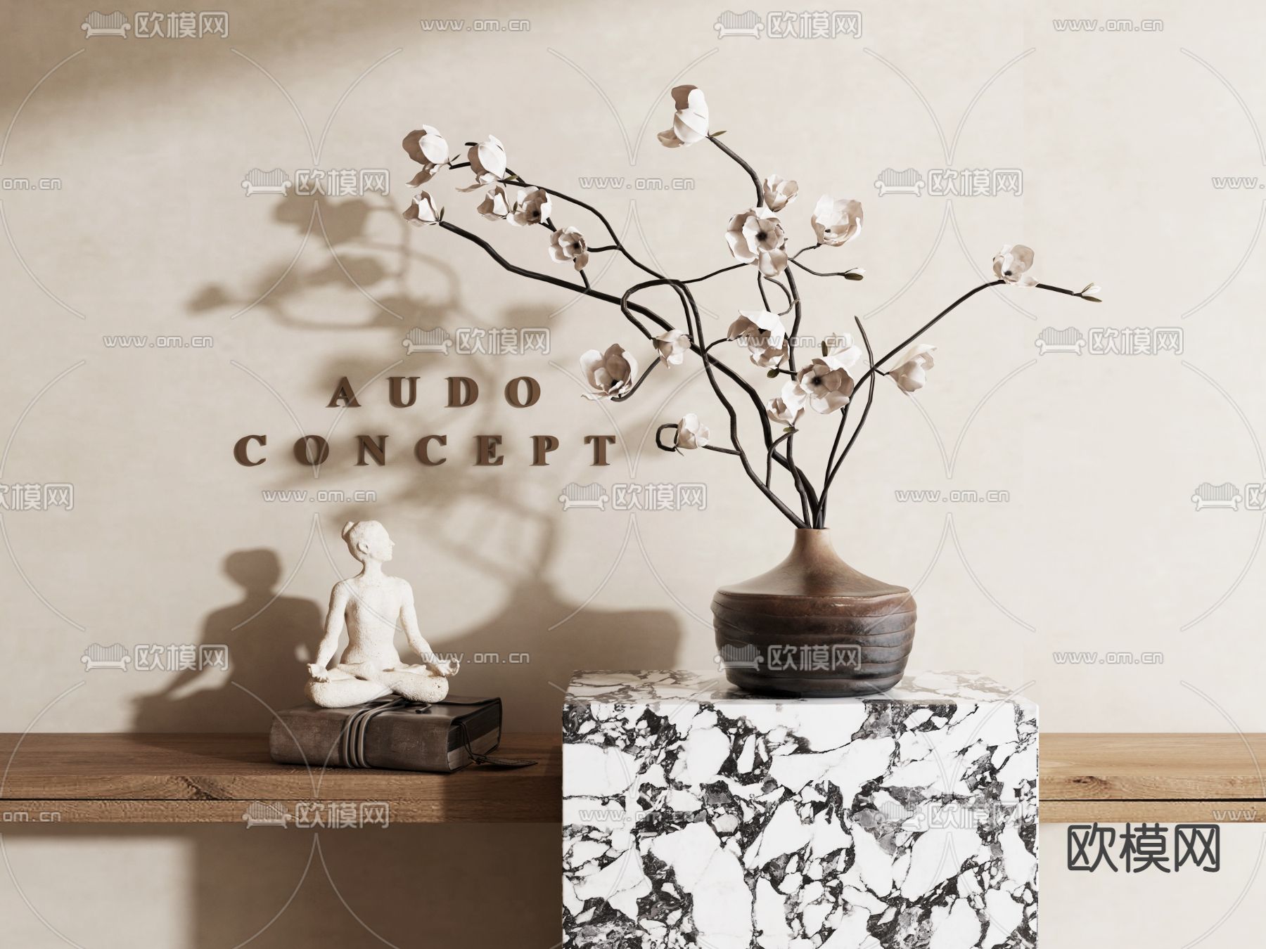 侘寂风花瓶插花 花艺 摆件3d模型