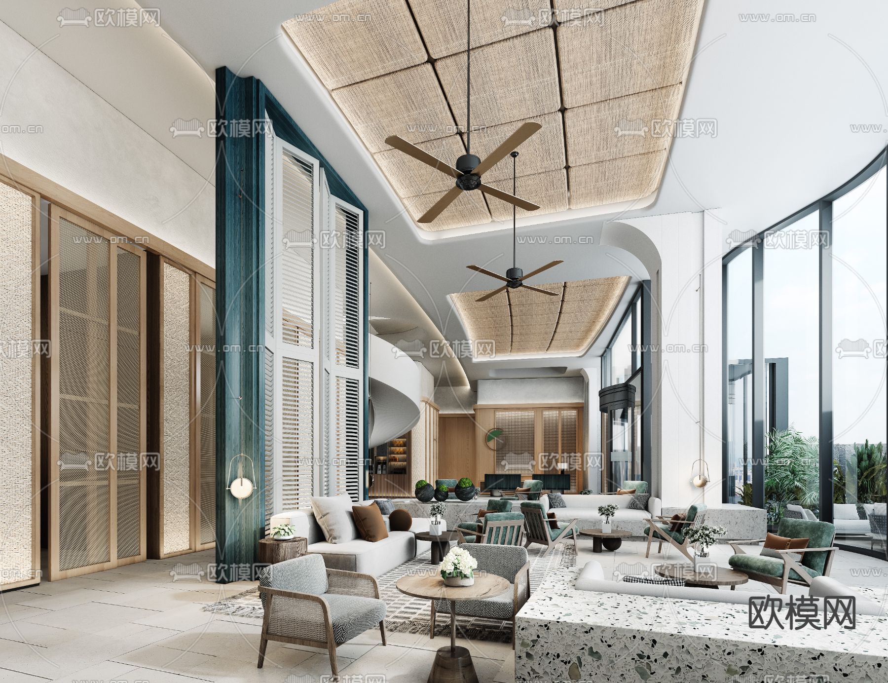 轻奢酒店大堂吧 休息区3d模型