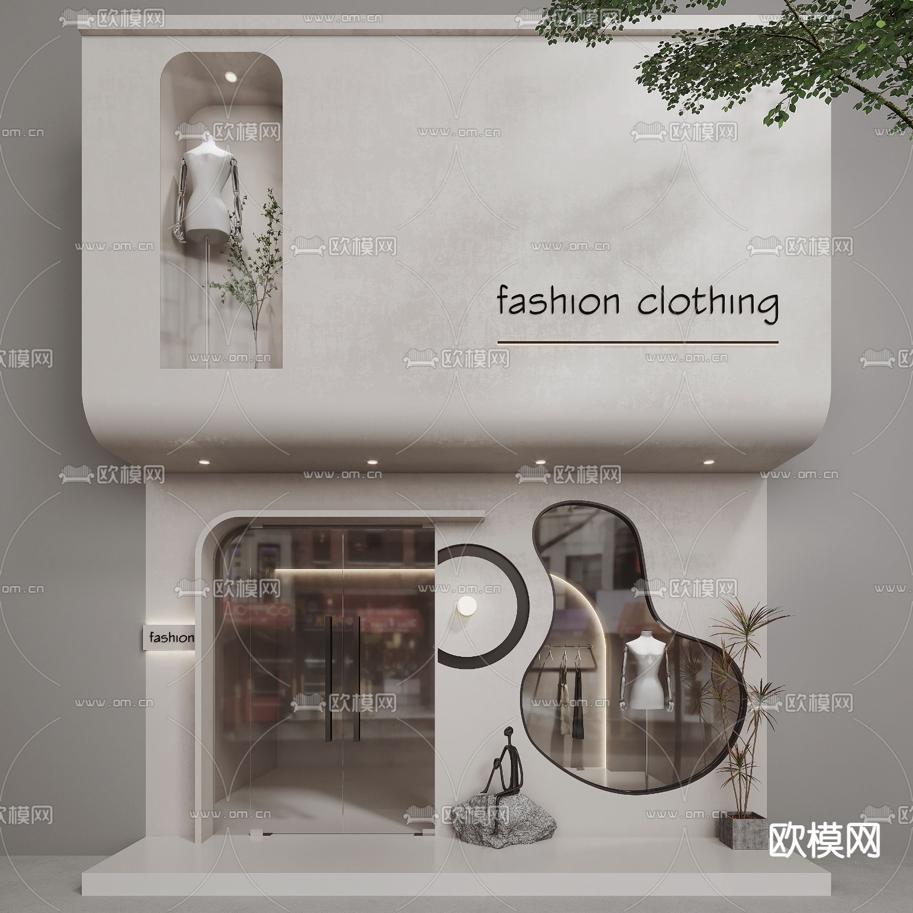 侘寂风 服装店 门头门面su模型下载（渲染图1）