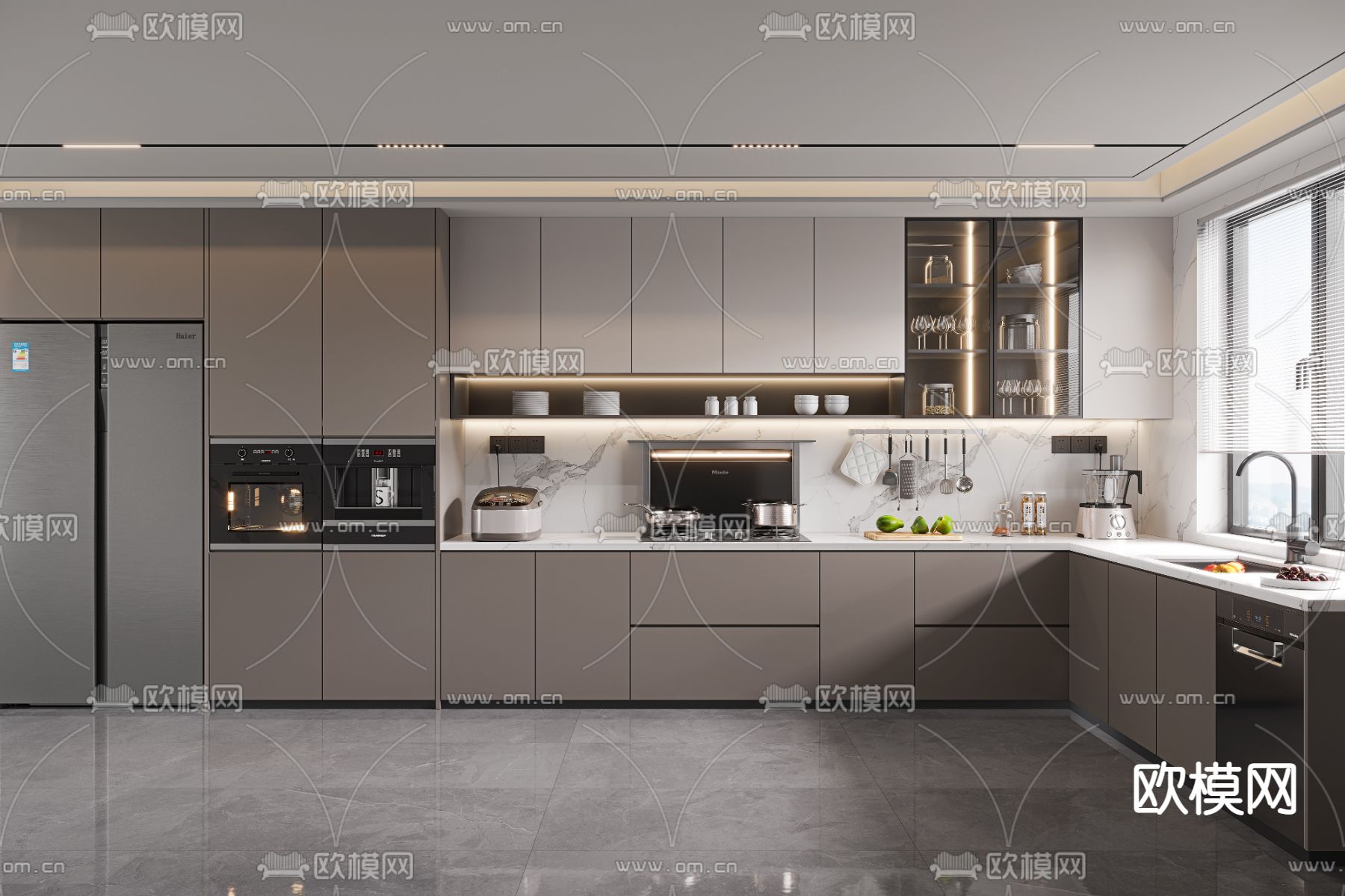 现代厨房 橱柜3d模型下载（渲染图1）