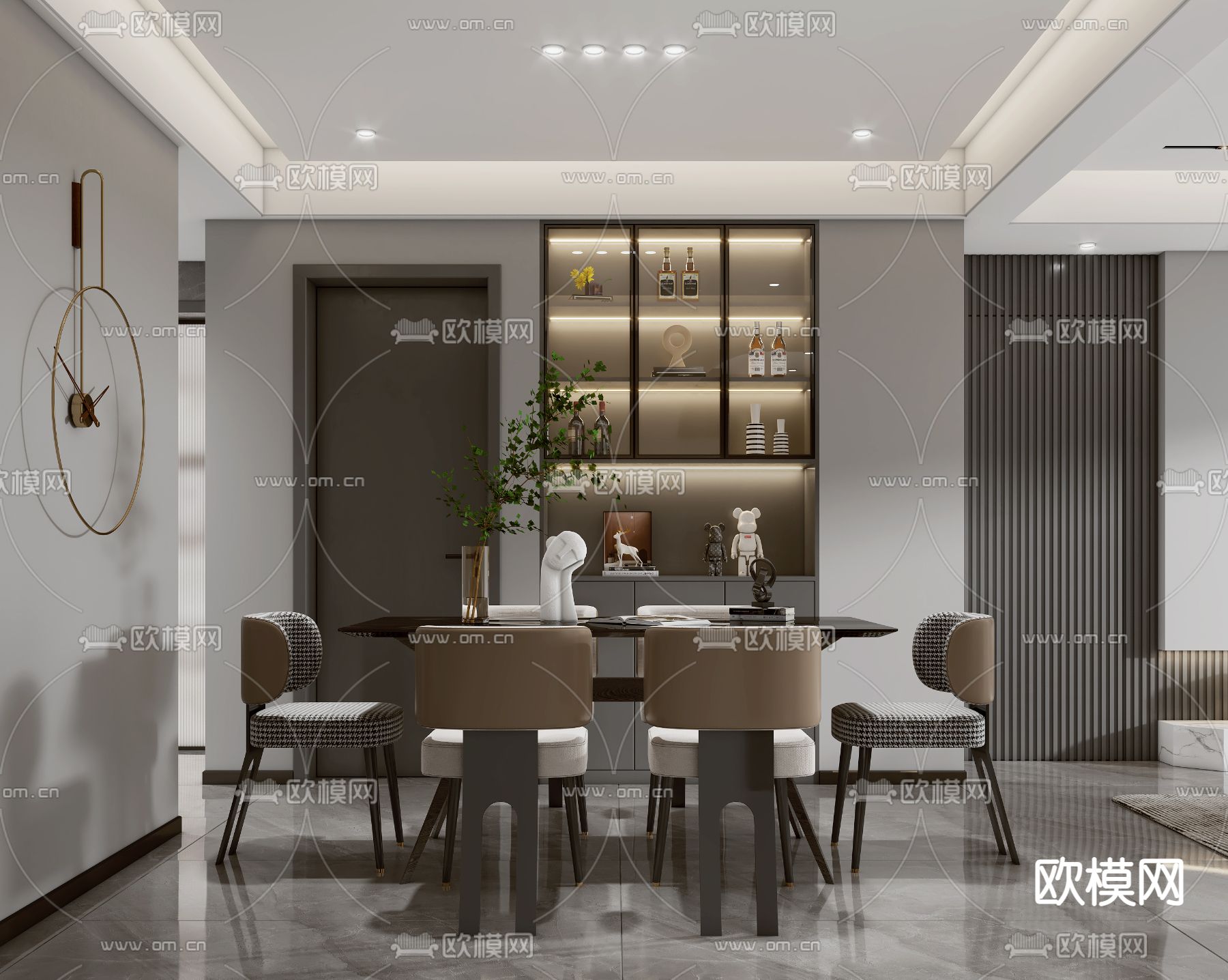 高级灰客餐厅3d模型下载（渲染图2）