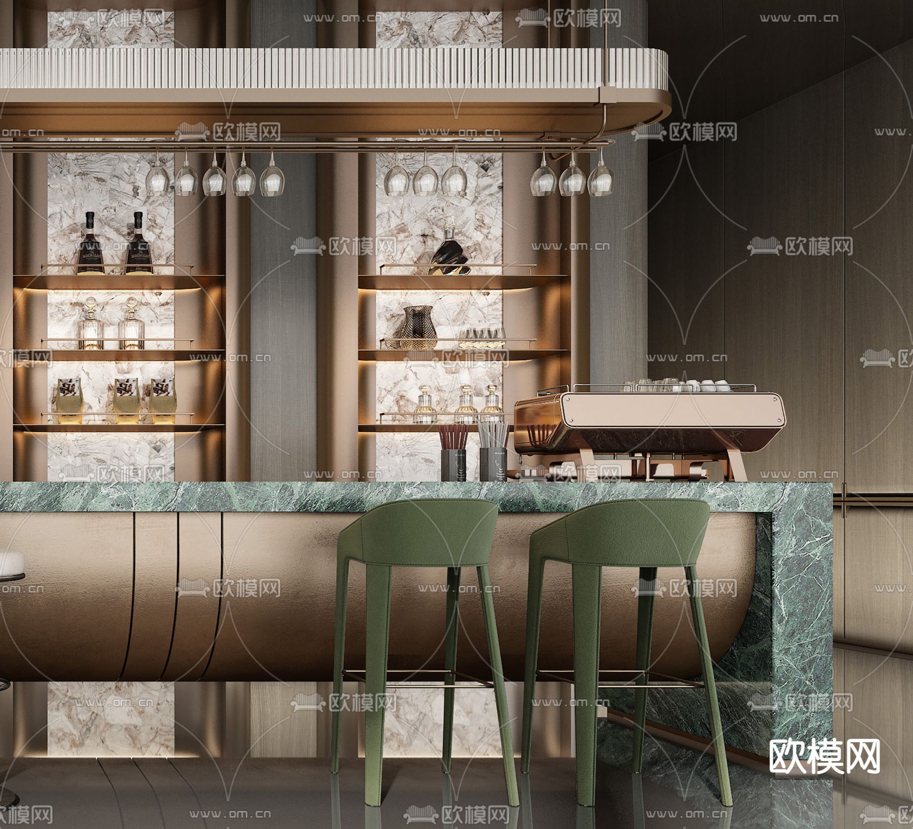 轻奢 售楼处 水吧洽谈区su模型下载（渲染图4）