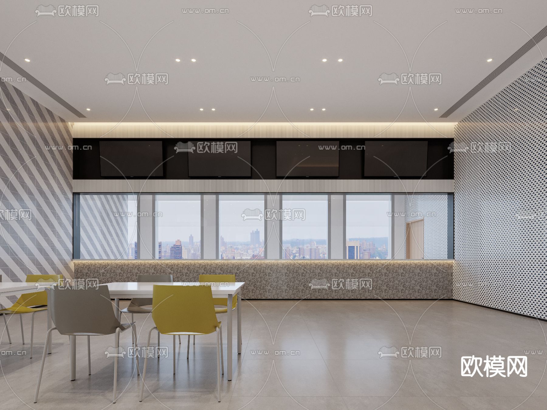 现代员工餐厅 食堂3d模型下载（渲染图3）