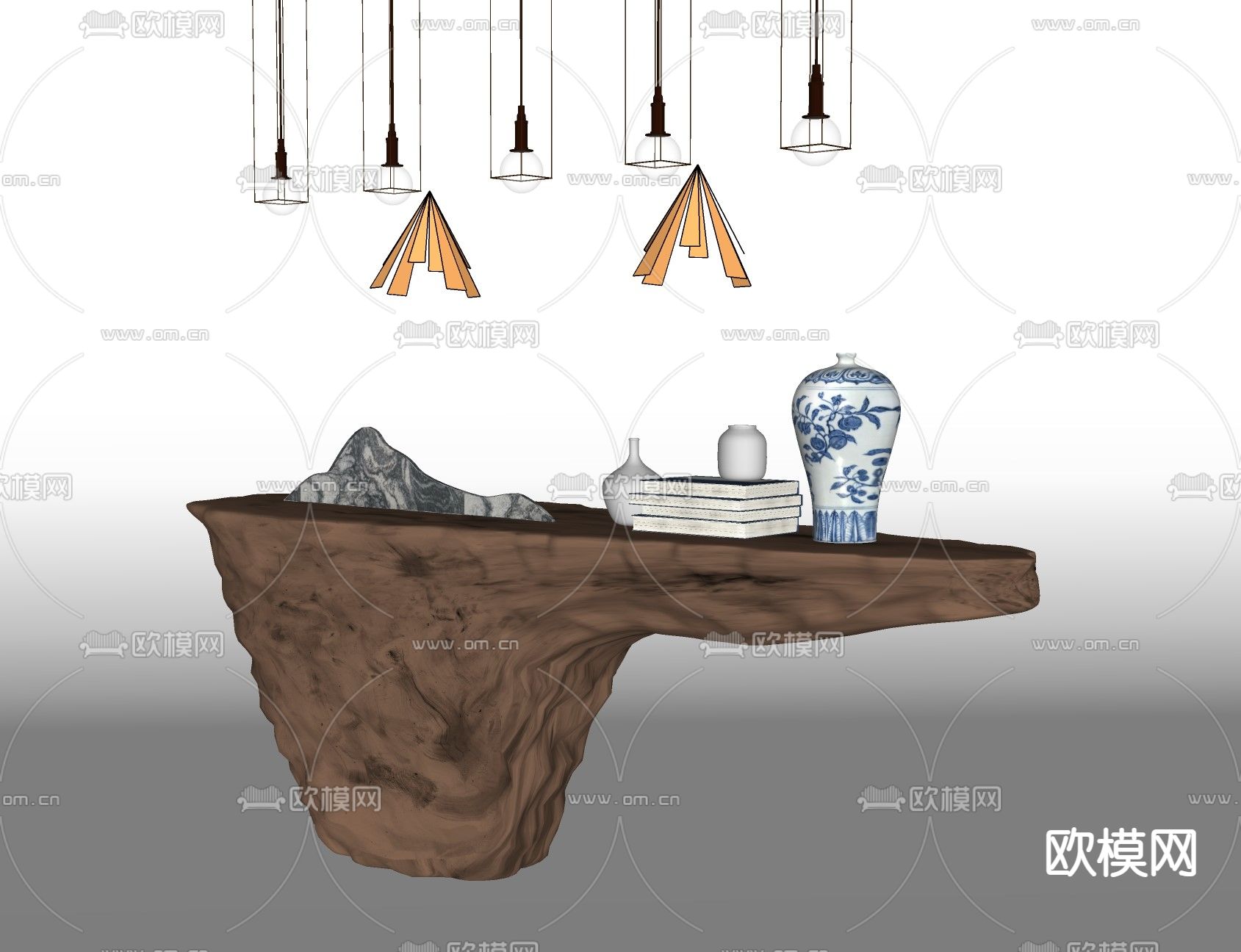 新中式端景条案su模型下载（渲染图2）