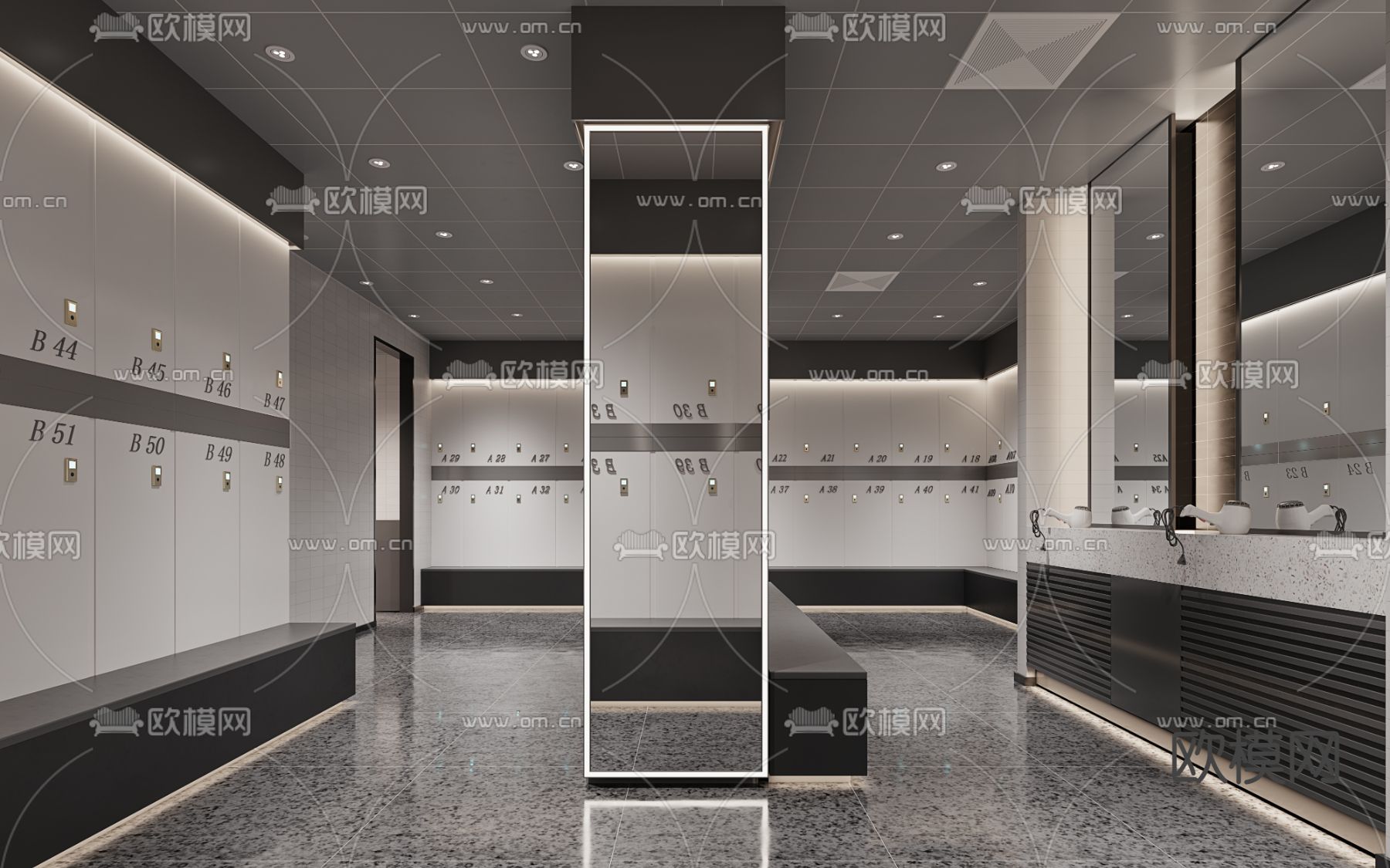 暗黑风健身房 换衣间3d模型下载（渲染图1）