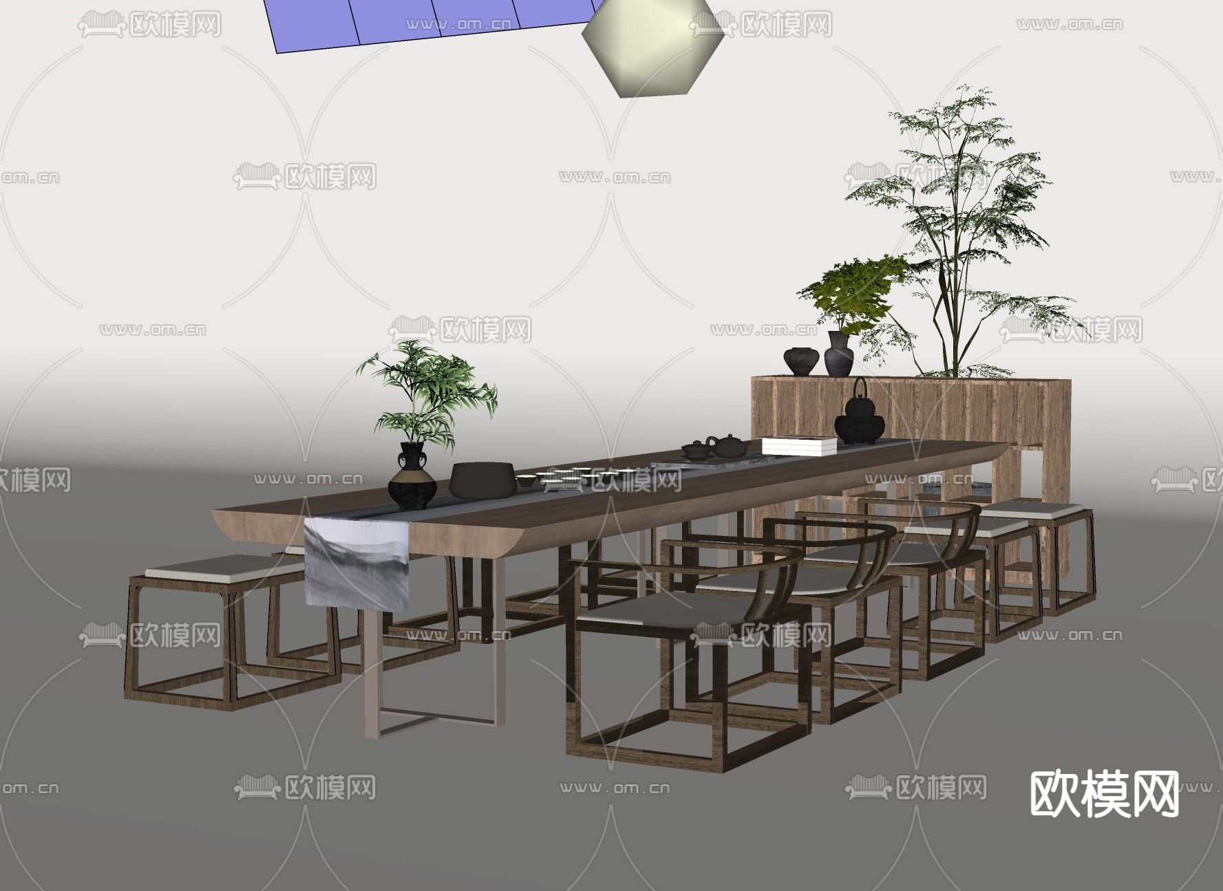 新中式茶桌椅su模型