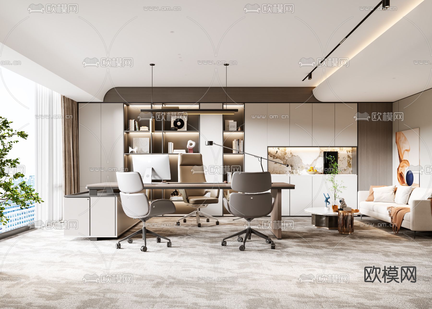 现代总经理办公室3d模型下载