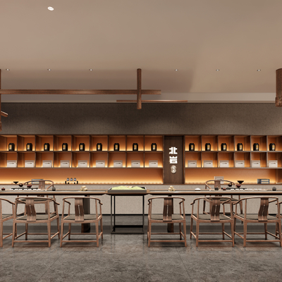  新中式禅意茶馆 茶室su模型 