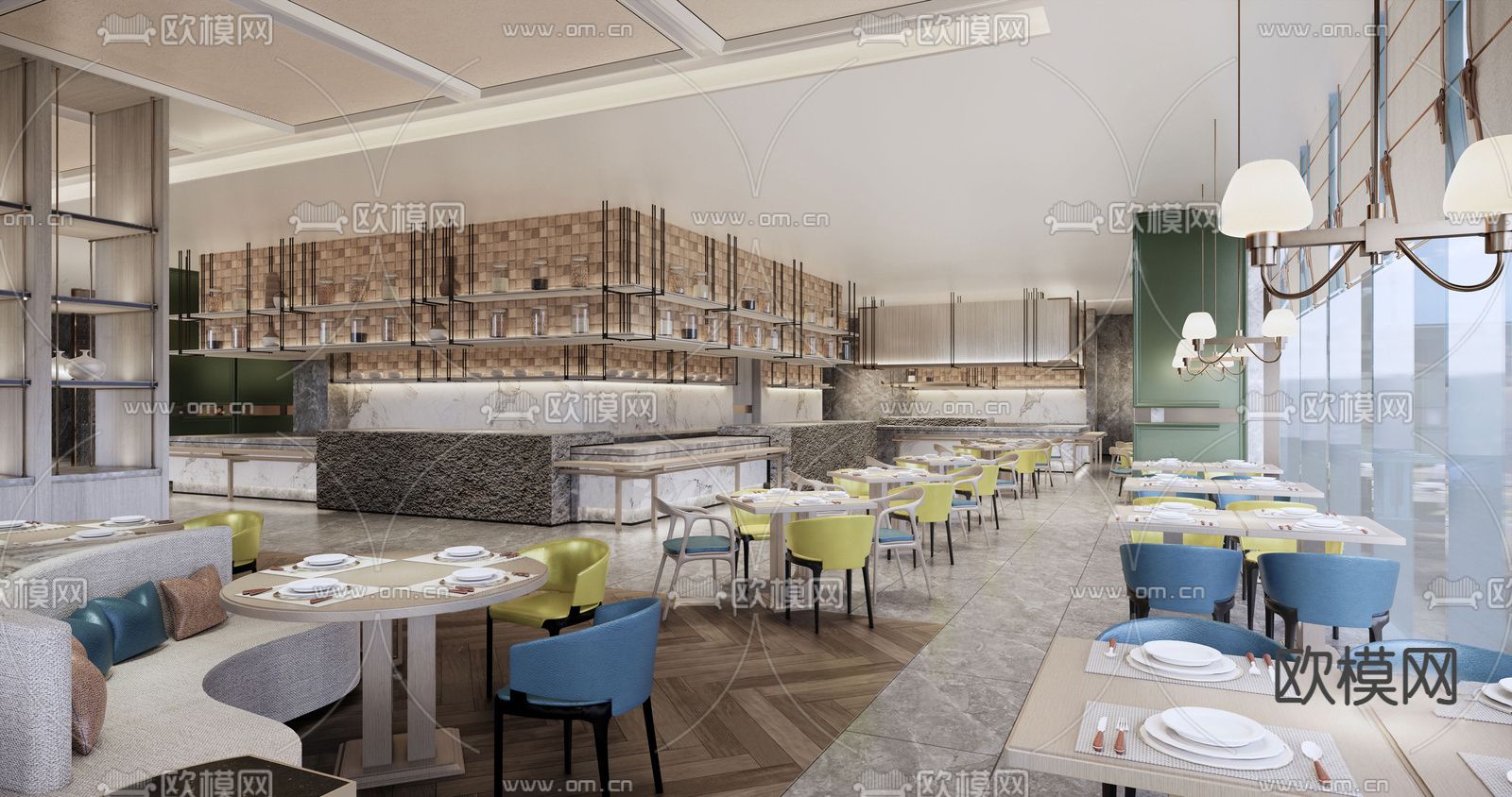 现代西餐厅su模型下载（渲染图2）