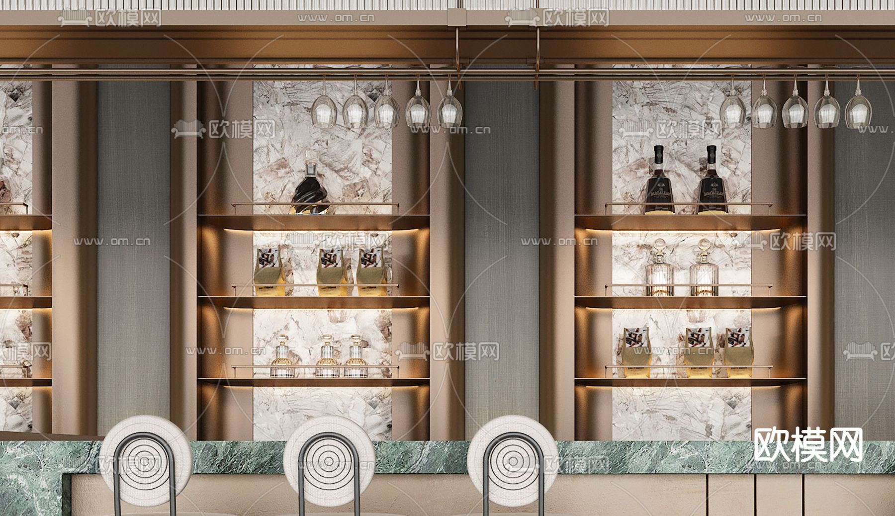 轻奢 售楼处 水吧洽谈区su模型下载（渲染图5）