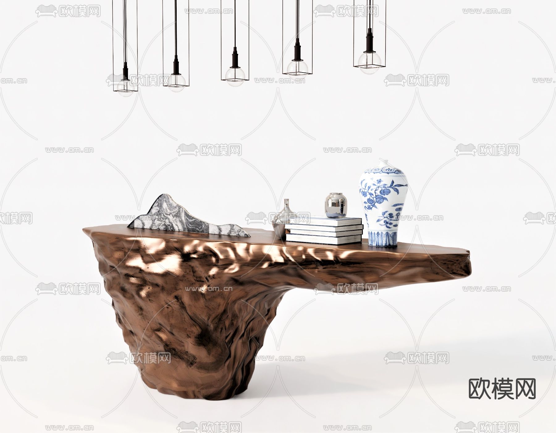 新中式端景条案su模型下载（渲染图1）