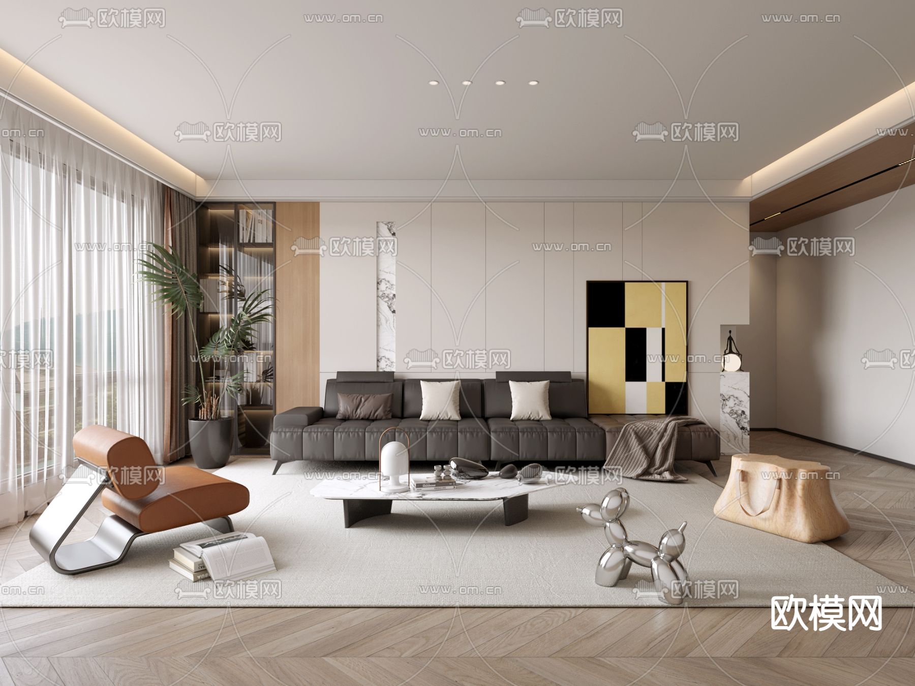 现代客厅3d模型下载