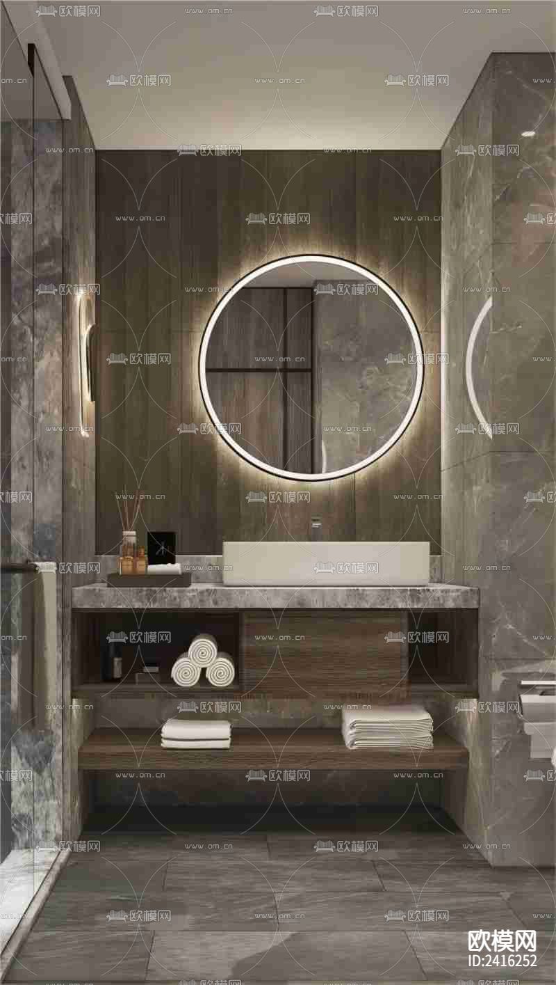 酒店洗手台单盆大样设计cad施工图下载（渲染图1）