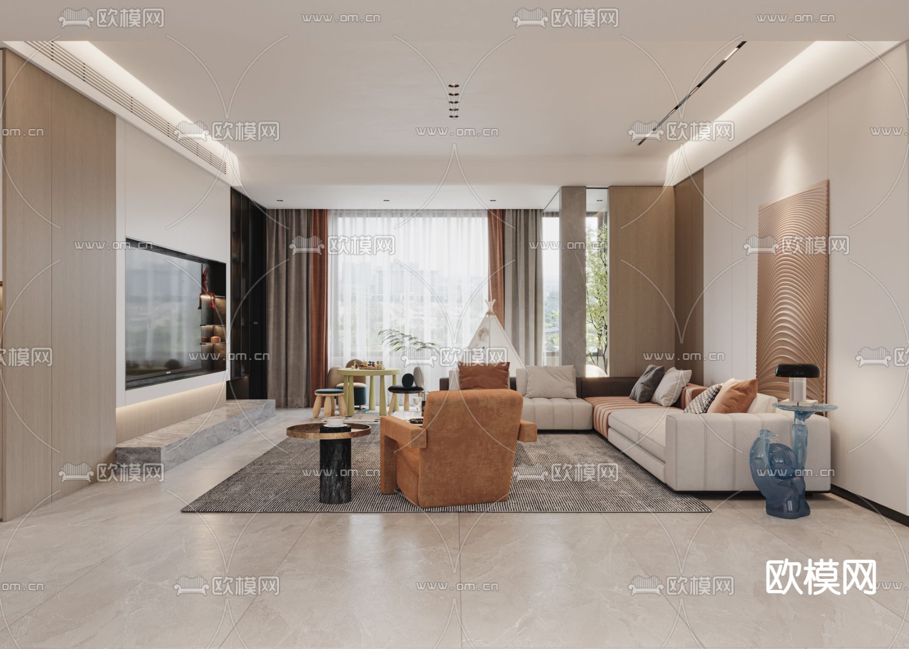 现代客餐厅3d模型下载（渲染图2）