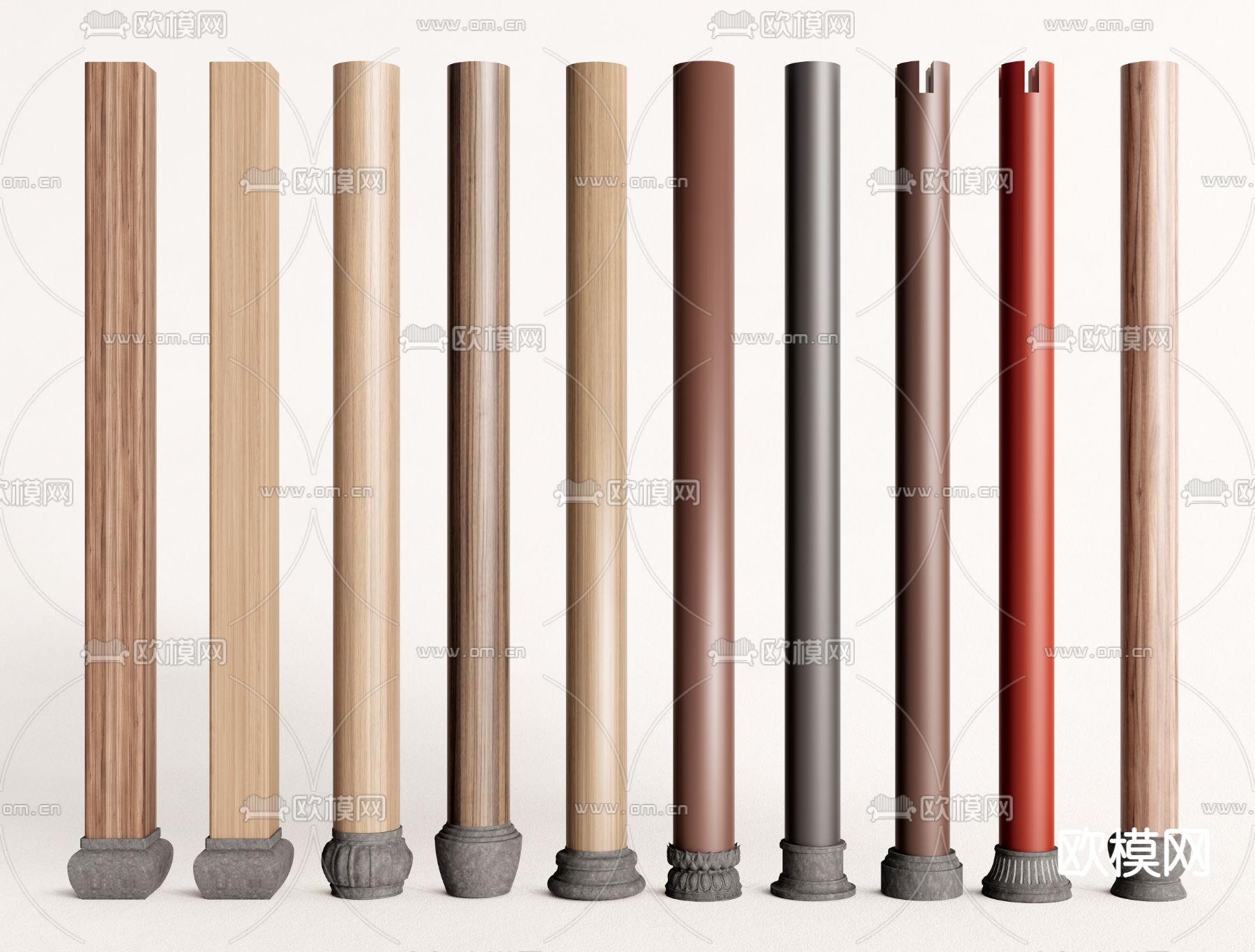 中式柱子 木柱 柱础石3d模型下载
