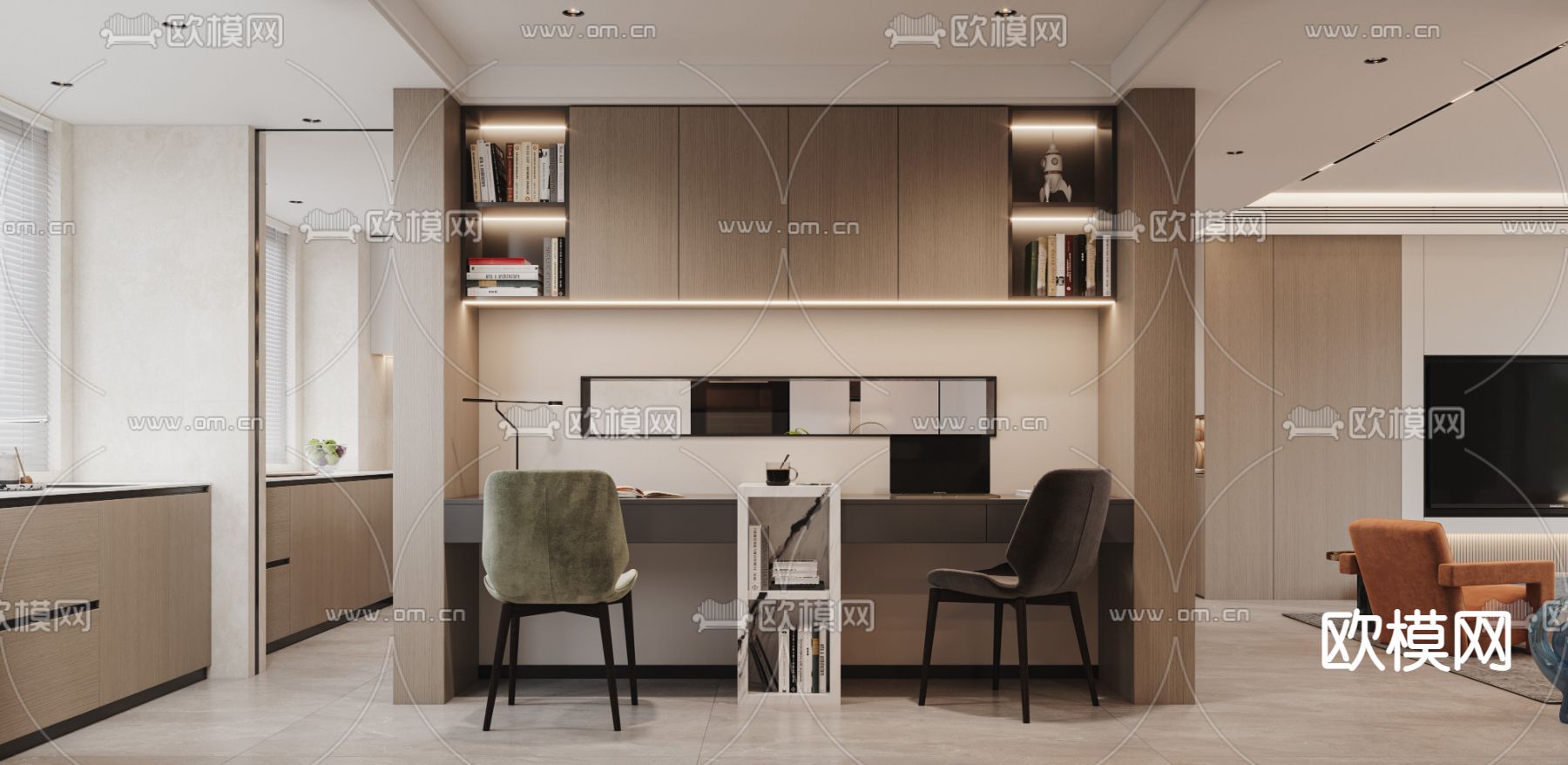 现代客餐厅3d模型下载（渲染图3）