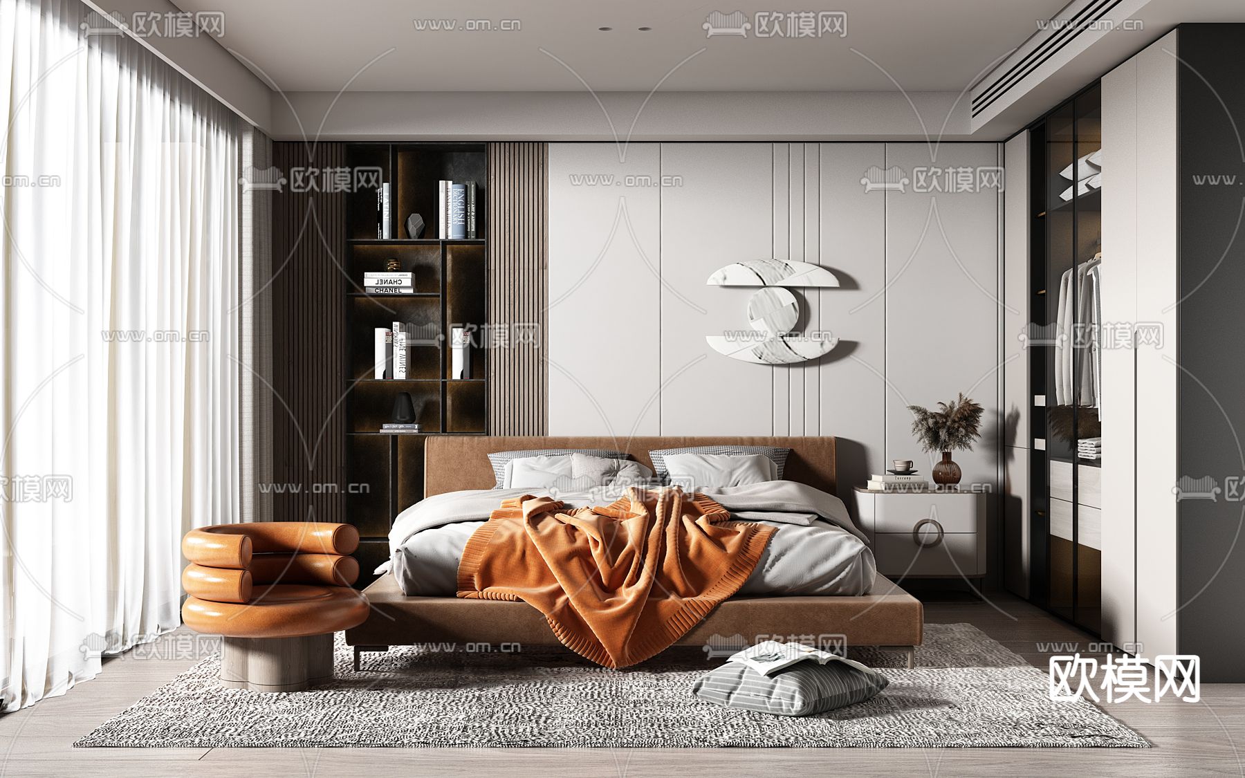 现代卧室 主人房3d模型下载_ID12243998_3dmax免费模型-欧模网