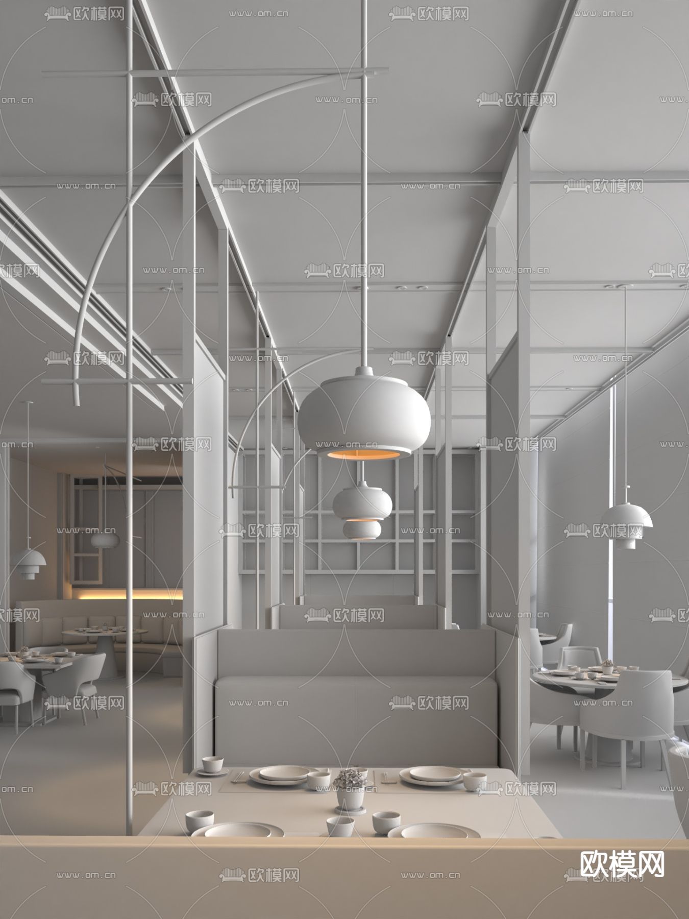 PLD刘波设计 现代西餐厅3d模型下载（渲染图2）