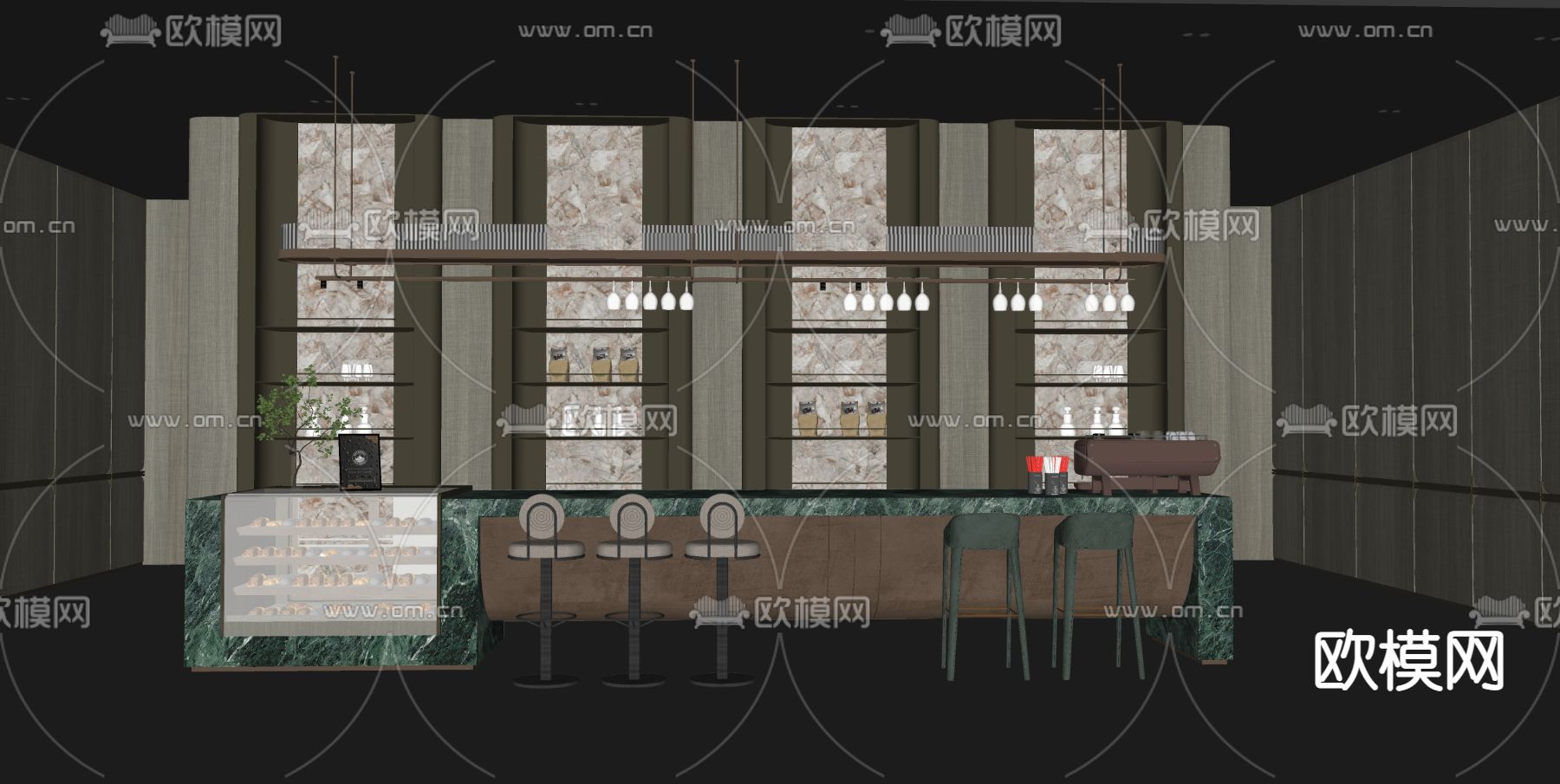 轻奢 售楼处 水吧洽谈区su模型下载（渲染图2）