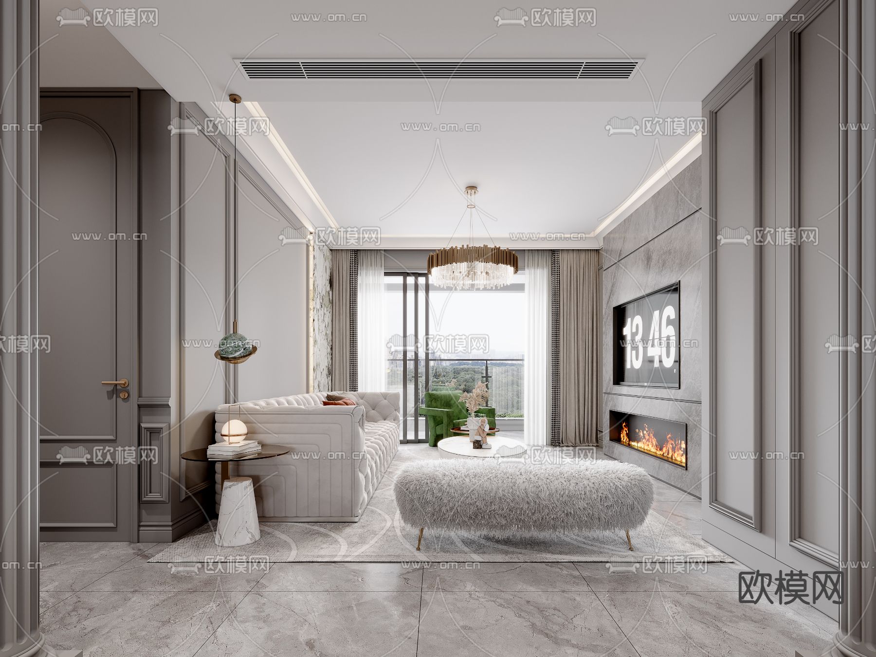 简欧客餐厅3d模型下载（渲染图3）