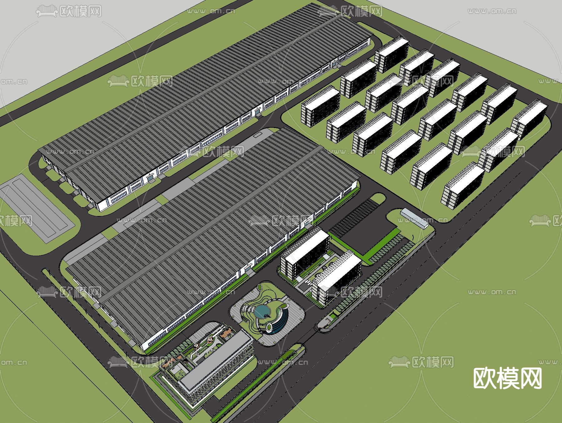 现代建筑产业园外观su模型下载（渲染图2）