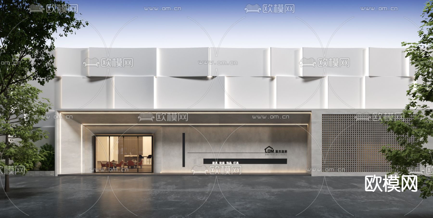 全屋定制门面 店招 商铺门头3d模型下载_ID12246158_3dmax免费模型-欧模网