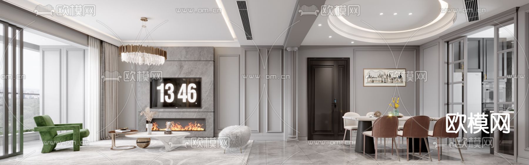 简欧客餐厅3d模型下载（渲染图2）