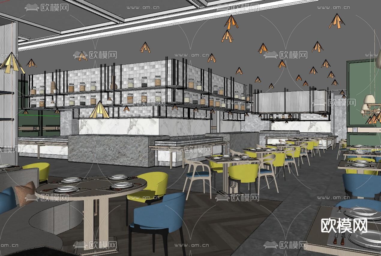 现代西餐厅su模型下载（渲染图3）