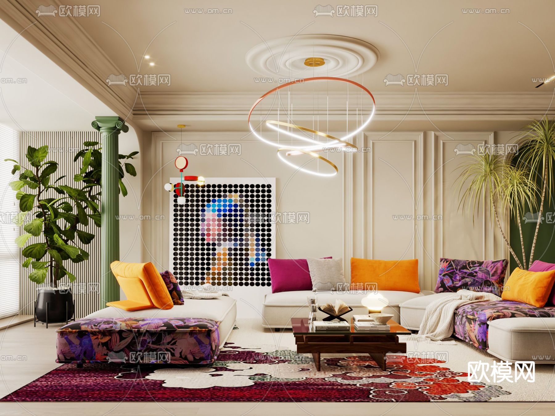 孟菲斯风客厅3d模型下载（渲染图1）