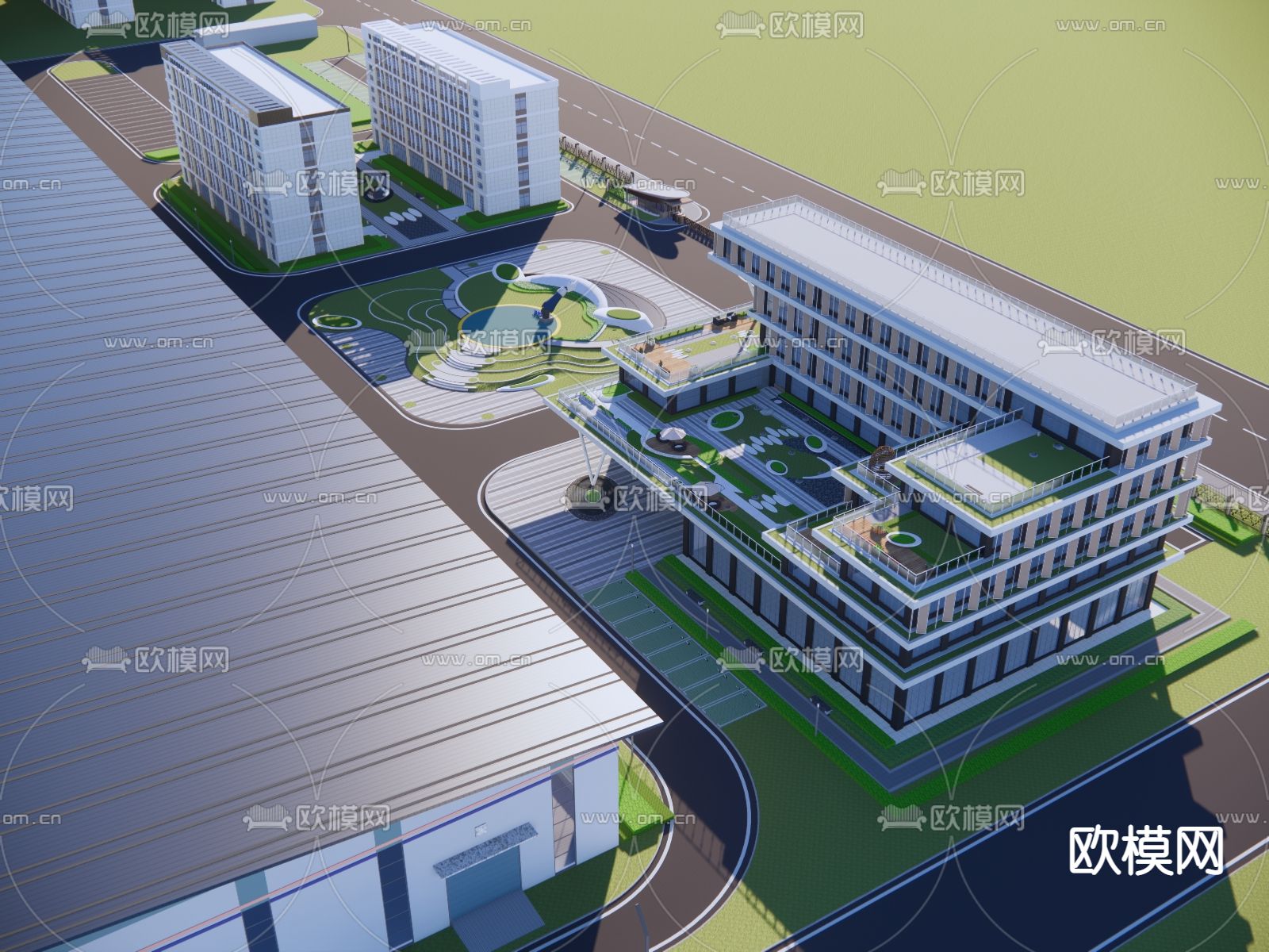 现代建筑产业园外观su模型下载（渲染图3）